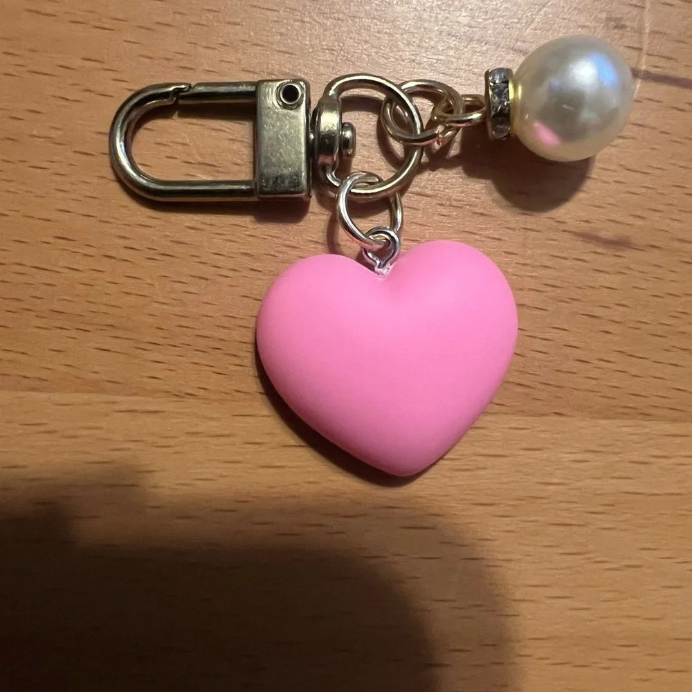 Brand New Pink Heart Keychain with Faux Pearl Accent